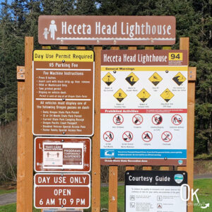 Heceta Head Lighthouse parking lot beach sign | OK Which Way