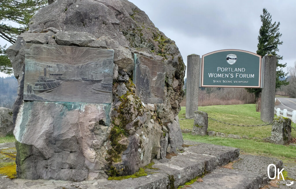 Portland Women's Forum Scenic Viewpoint The Rock plaques and artwork | OK Which Way